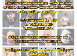 Wyniki konkursu szkolnego pt.: "Ten Łodziak wydaje się znajomy." Wyniki konkursu szkolnego pt.: "Ten Łodziak wydaje się znajomy."